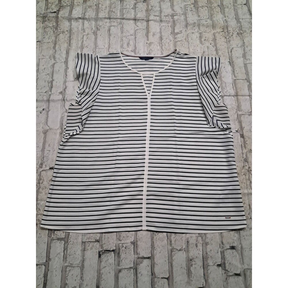 Tommy Hilfiger Women's XL Blouse Flutter Sleeve Keyhole Round Neck Preppy